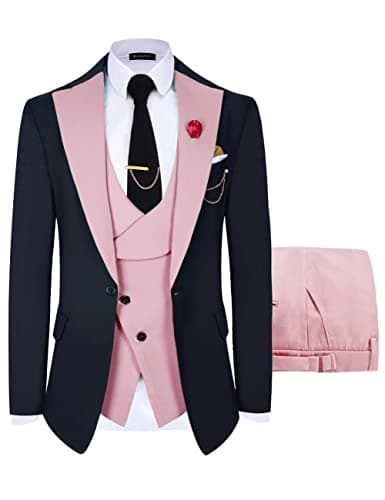 Wangyue Men's Slim Fit Double Breasted Tuxedo 3-Piece Suit