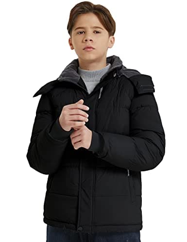 Wantdo Boys' Fleece Waterproof Winter Puffer Jacket with Hood