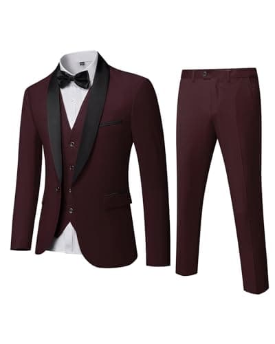 MrSure Men's Slim Fit 3 Piece Tuxedo Suit - Premium Jacket, Vest & Pants Set