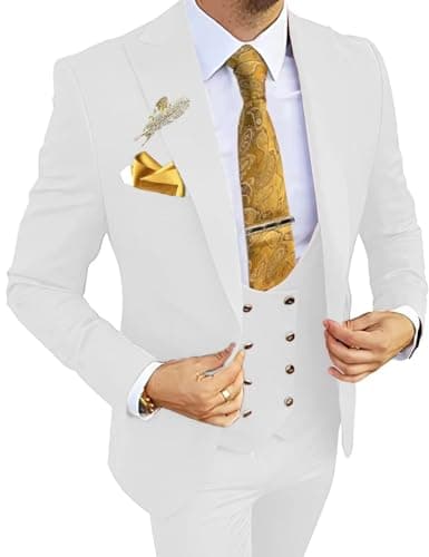 Wangyue Men's 3-Piece Slim Fit Double Breasted Suit for Business, Weddings & Proms