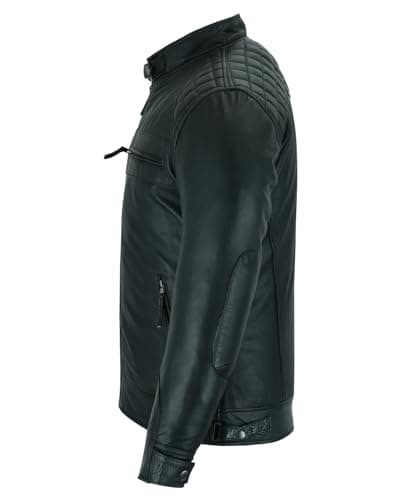 Vance Leather Men's Austin Brown Waxed Lambskin Cafe Racer Motorcycle Jacket