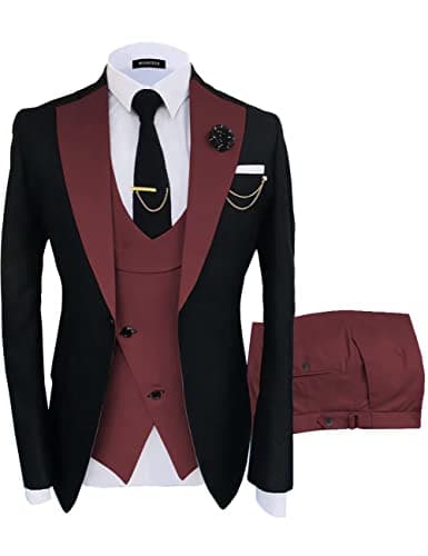 Wangyue Men's Slim Fit Double Breasted Tuxedo 3-Piece Suit