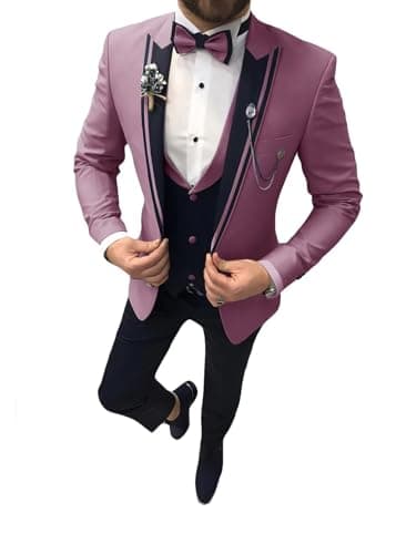 Suzhimo Men's Slim Fit Tuxedo Suit with Blazer, Pants & Tie for Marriage Prom