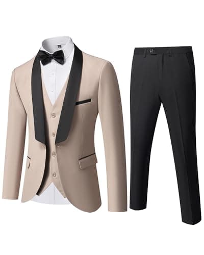 YND Men's Slim Fit Tuxedo Suit 3-Pc Set with Bow Tie