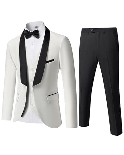 YND Men's Slim Fit Tuxedo Suit 3-Pc Set with Bow Tie