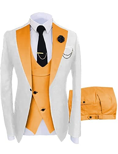 Wangyue Men's Slim Fit Double Breasted Tuxedo 3-Piece Suit