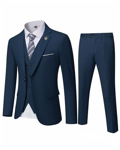 Hihawk Men's Stretch 3-Piece Slim Fit Suit Blazer Set Jacket Vest Pants Tie