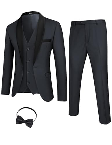 COOFANDY Men's Slim Fit Tuxedo Suit 3-Piece Set with Tie