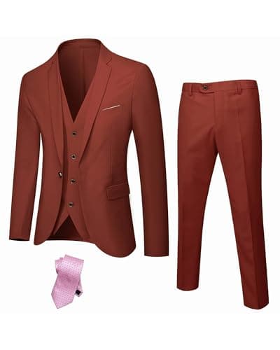 Hihawk Men's Slim Fit 3-Piece Stretch Suit with Blazer, Vest, Pants, and Tie