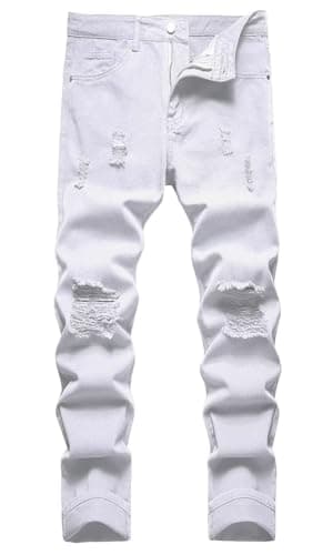 HENGAO Men's Slim Fit Ripped Denim Jeans