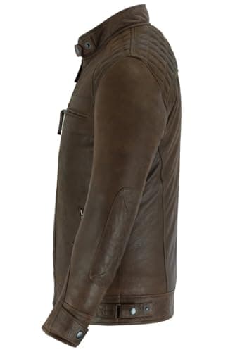 Vance Leather Austin Brown Men's Waxed Lambskin Cafe Racer Motorcycle Jacket
