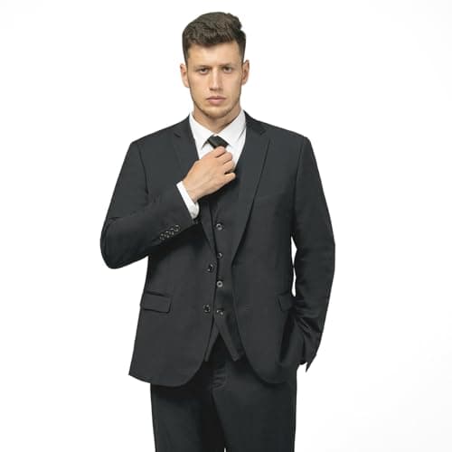 DEETRUST Men's Slim Fit 3 Piece Suit Set with Blazer and Multi-Functional Pockets