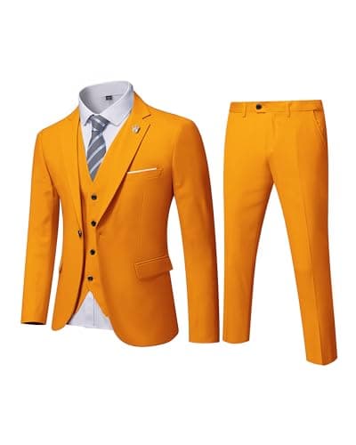 MY'S Men's 3-Piece Solid Suit Set: One-Button Slim Fit Jacket,Vest,Pants+Tie