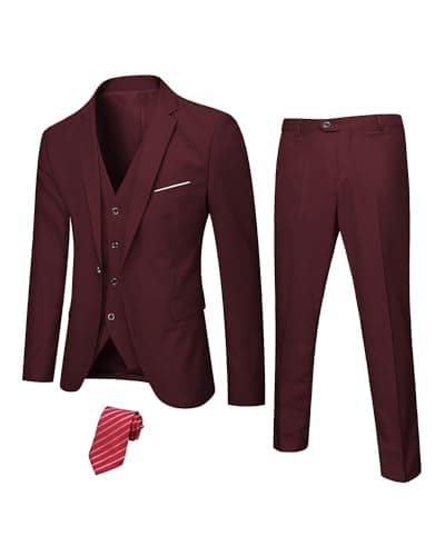 Hihawk Men's Slim Fit 3-Piece Stretch Suit with Blazer, Vest, Pants, and Tie