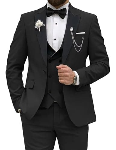 Wangyue Men's Slim Fit Tuxedo 3-Piece Suit for Wedding Party Prom Dinner