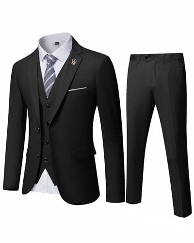 MY'S Men's 3-Piece Slim Fit Suit Set with Blazer, Vest, Pants, and Tie for Weddings