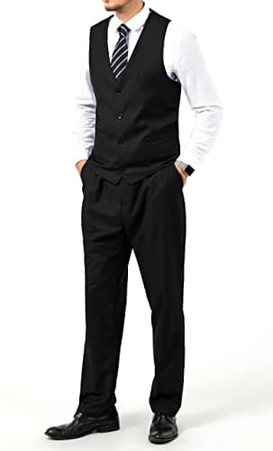 JPF Men's Slim Fit Suit Set - Solid Vest & Pants with Tie