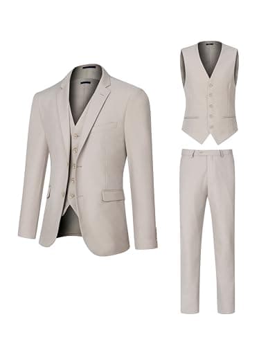 DEETRUST Men's Slim Fit 3 Piece Suit Set with Blazer and Multi-Functional Pockets