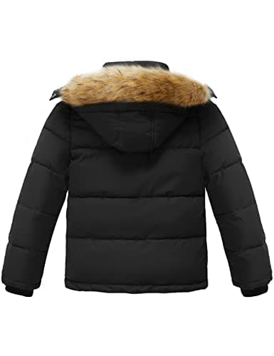 Boys' Winter Waterproof Faux Fur Hood Puffer Jacket