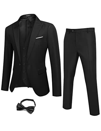 COOFANDY Men's Slim Fit Prom Tuxedo 3-Piece Suit with Blazer, Vest, Pants & Tie
