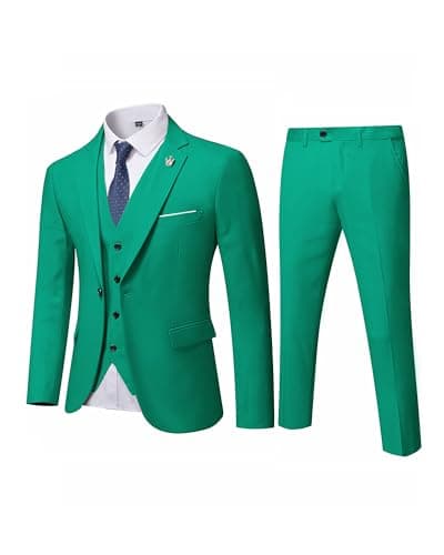 MY'S Men's 3-Piece Solid Suit Set: One-Button Slim Fit Jacket,Vest,Pants+Tie
