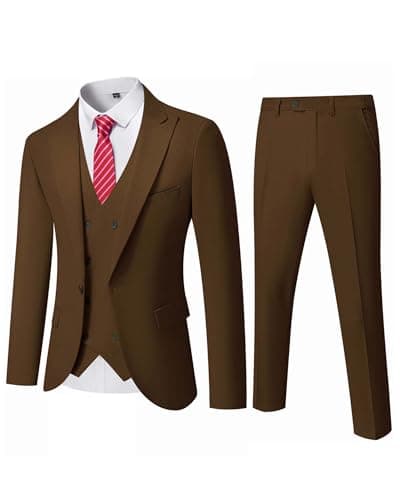 YND Men's Slim Fit 3-Piece Business Suit Set with Blazer & Vest