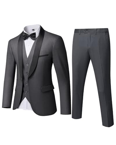MrSure Men's Slim Fit 3 Piece Tuxedo Suit - Premium Jacket, Vest & Pants Set