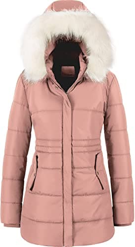 Chrisuno Women's Winter Warm Puffer Jacket with Faux Fur Hood