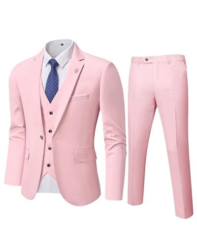 MY'S Men's Slim Fit 3PC Suit Set with One-Button Jacket, Pants & Tie