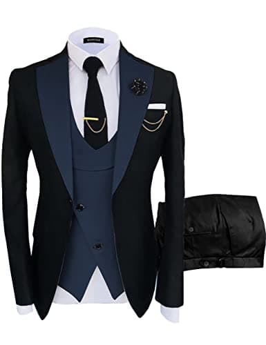 Wangyue Men's Slim Fit Double Breasted Tuxedo 3-Piece Suit
