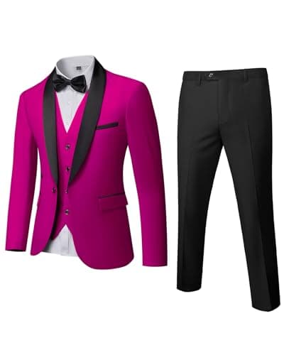 MrSure Men's Slim Fit 3 Piece Tuxedo Suit - Premium Jacket, Vest & Pants Set