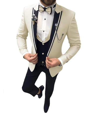 Suzhimo Men's Slim Fit Tuxedo Suit with Blazer, Pants & Tie for Marriage Prom