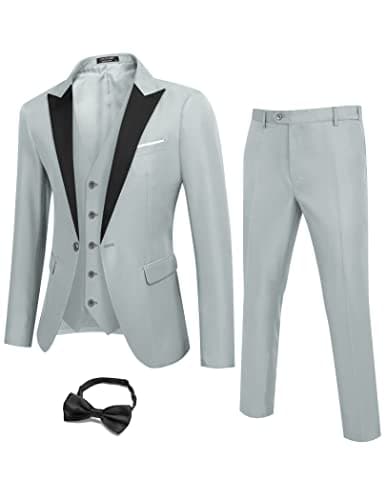 COOFANDY Men's Slim Fit Prom Tuxedo 3-Piece Suit with Blazer, Vest, Pants & Tie