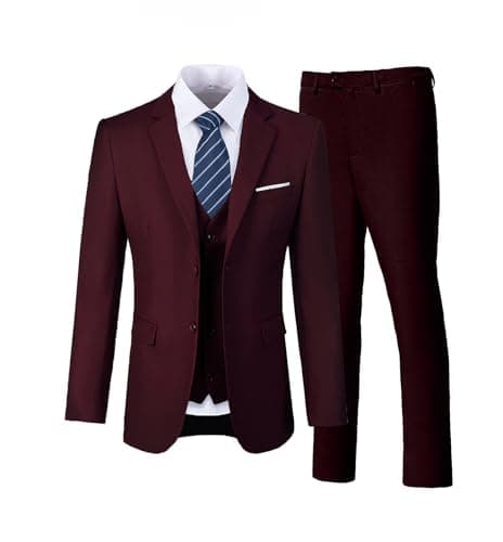 Wudli Mens Slim Fit 3-Piece Groomsmen Wedding Suit Notched Lapel Tuxedo Jacket Pants Vest Set