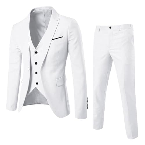 Men's Slim Fit 3-Piece Solid Blazer Suit - Wedding & Business Pants Vest Set