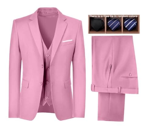 Wudli Mens Slim Fit 3-Piece Groomsmen Wedding Suit Notched Lapel Tuxedo Jacket Pants Vest Set