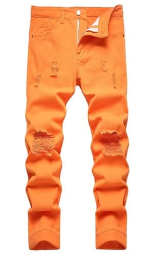 HENGAO Men's Slim Fit Ripped Denim Jeans