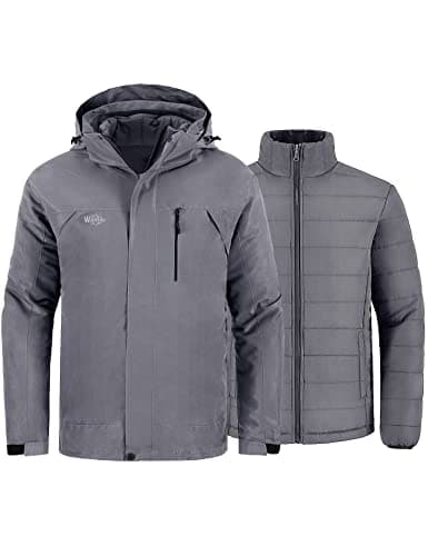 Wantdo Men's Waterproof 3-in-1 Ski & Snowboarding Jacket Windproof Warm Coat with Detachable Puffer
