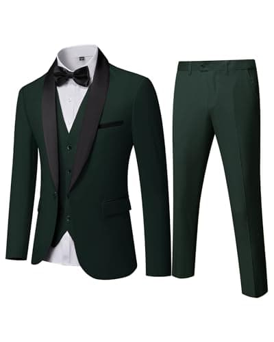 YND Men's Slim Fit Tuxedo Set with Shawl Collar Jacket Vest Pants Bow Tie