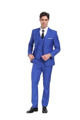 Wudli Mens Slim Fit 3-Piece Groomsmen Wedding Suit Notched Lapel Tuxedo Jacket Pants Vest Set