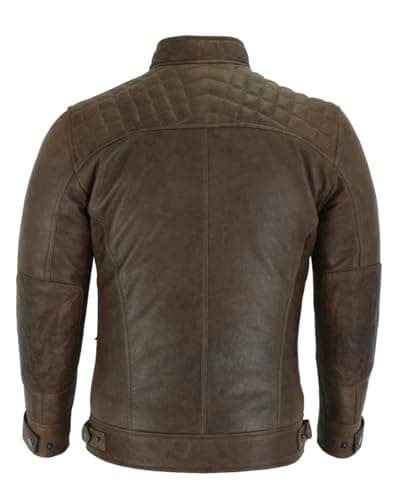 Vance Leather Austin Brown Men's Waxed Lambskin Cafe Racer Motorcycle Jacket