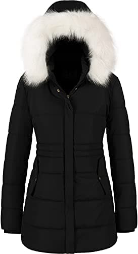 Chrisuno Women's Winter Warm Puffer Jacket with Faux Fur Hood