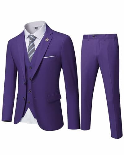 MY'S Men's 3-Piece Slim Fit Suit Set with Blazer, Vest, Pants, and Tie for Weddings