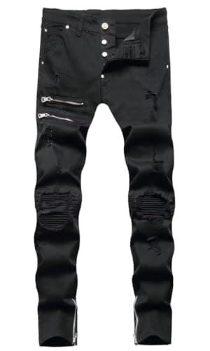 HENGAO Men's Slim Fit Ripped Denim Jeans