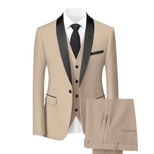 Hipfun Men's 3-Piece Slim Fit Suit for Wedding & Business