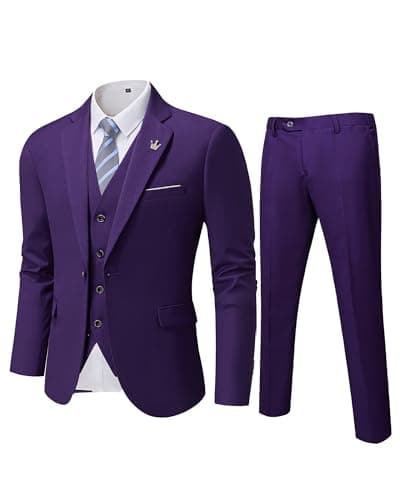 MY'S Men's Slim Fit 3PC Suit Set with One-Button Jacket, Pants & Tie