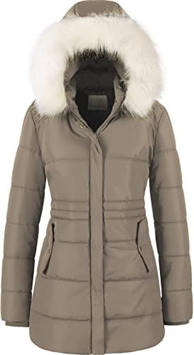 Chrisuno Women's Winter Warm Puffer Jacket with Faux Fur Hood