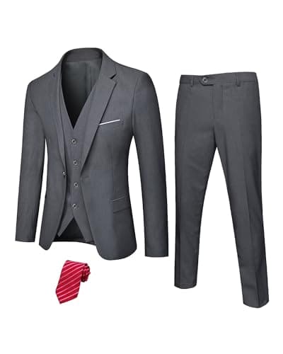 Hihawk Men's Slim Fit 3-Piece Stretch Suit with Blazer, Vest, Pants, and Tie