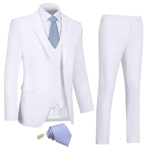 Amyox Men's Slim Fit 3 Piece Business Wedding Tux Suit Set Jacket Vest Pants Tie