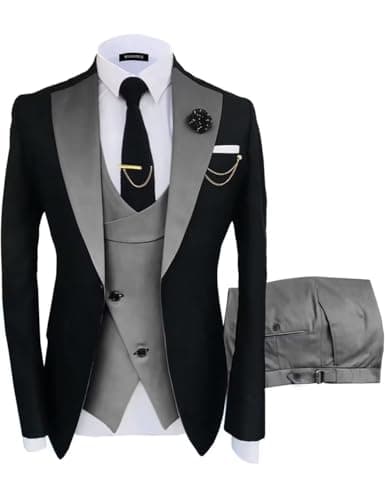 Wangyue Men's Slim Fit 3-Piece Suit for Wedding and Formal Business